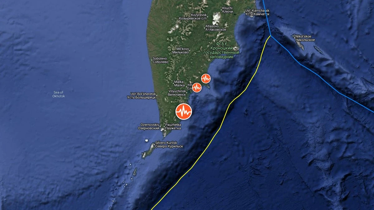 Epicenter of M6.0 earthquake near the east coast of Kamchatka, Russia on October 9, 2025
