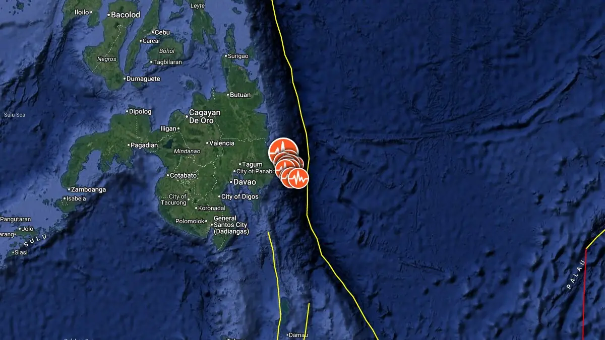 Epicenter of M6.7 earthquake in Mindanao, Philippines on October 10, 2025