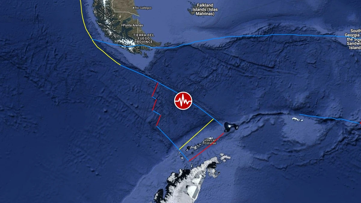 Epicenter of M7.6 earthquake in Drake Passage on October 10, 2025