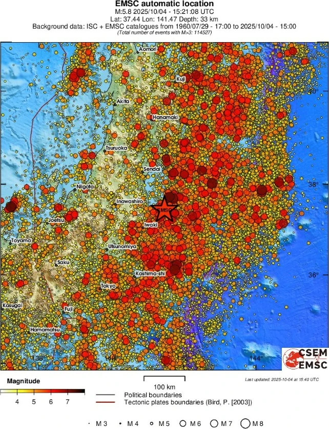 m6.0 earthquake honshu japan october 4 2025 emsc regional seismicity