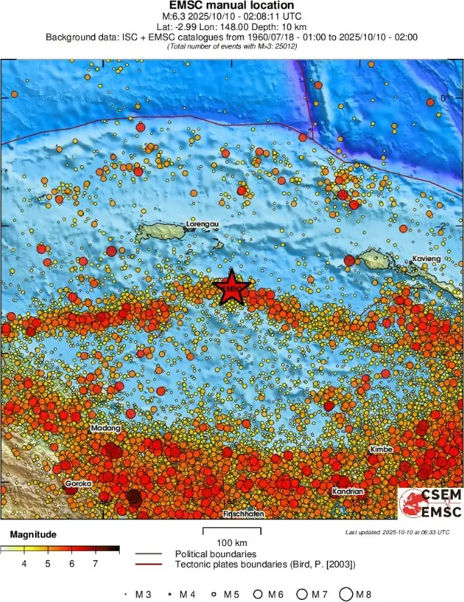 m6.3 earthquake admiralty islands region papua new guinea october 10 2025 emsc regional seismicity