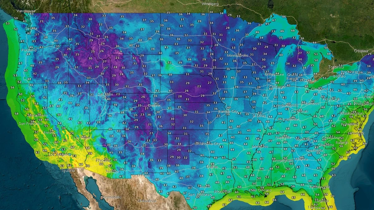 usa temperature 0830 utc october 30 2025