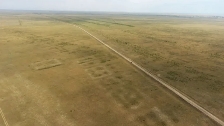 A drone photograph of the archaeological site of Semiyarka, taken in July 2018