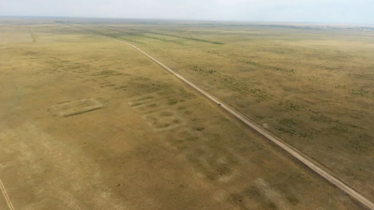 A drone photograph of the archaeological site of Semiyarka, taken in July 2018