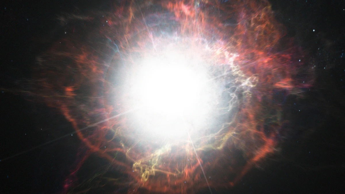 Artist's impression of cosmic dust formation around a supernova explosion