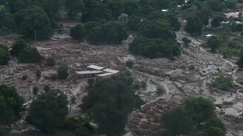 Aerial view of massive landslide in Marakwet East, Kenya on November 1, 2025