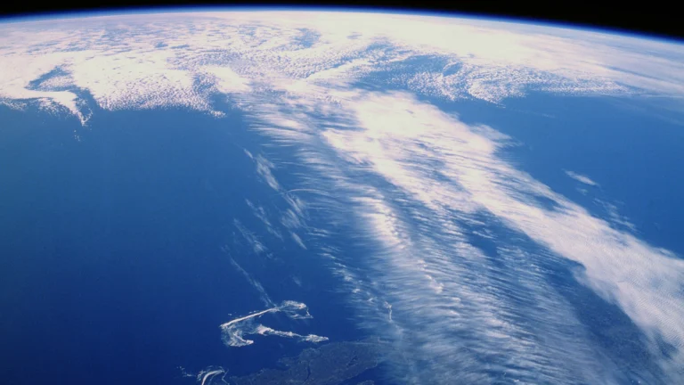 Clouds along a jet stream over Canada.