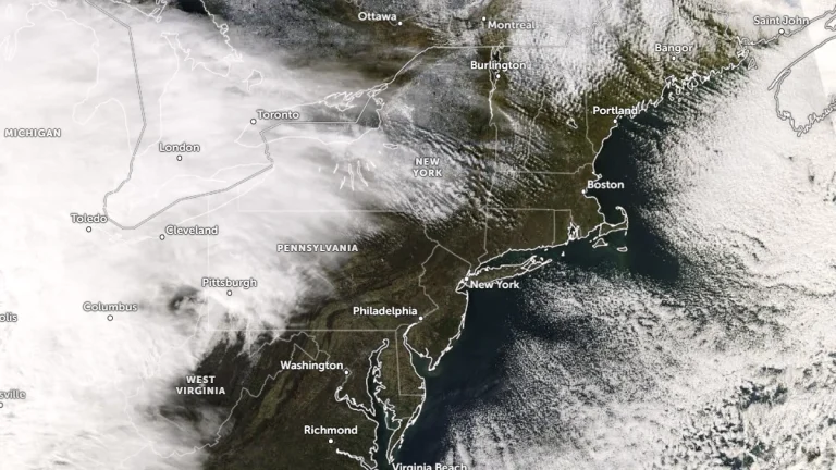 Satellite image of U.S. East Coast on November 29, 2025. Credit: NOAA/GOES-19, Zoom Earth, The Watchers