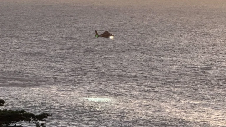 Helicopter being used to search for a man who went missing in the Pacific ocean near Garrapata State Park on November 22, 2025. Credit: MCSO