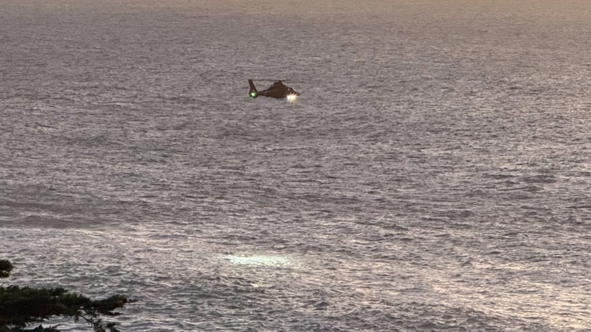 Helicopter being used to search for a man who went missing in the Pacific ocean near Garrapata State Park on November 22, 2025. Credit: MCSO