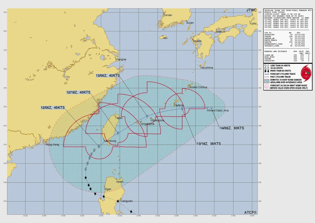 Forecast track for Tropical Storm Fung-Wong on November 12, 2025. Credit: JTWC