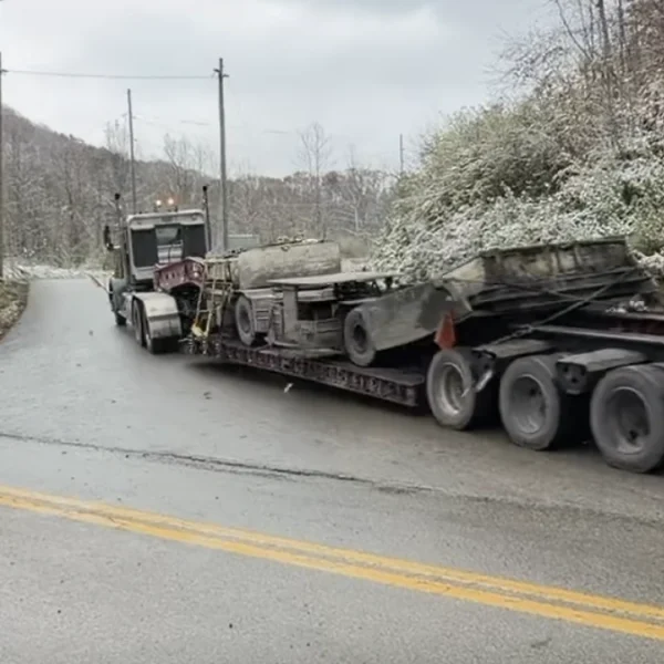 Pumping equipment being transported to the Rolling Thunder Mine in West Virginia to rescue trapped miner on November 10, 2025