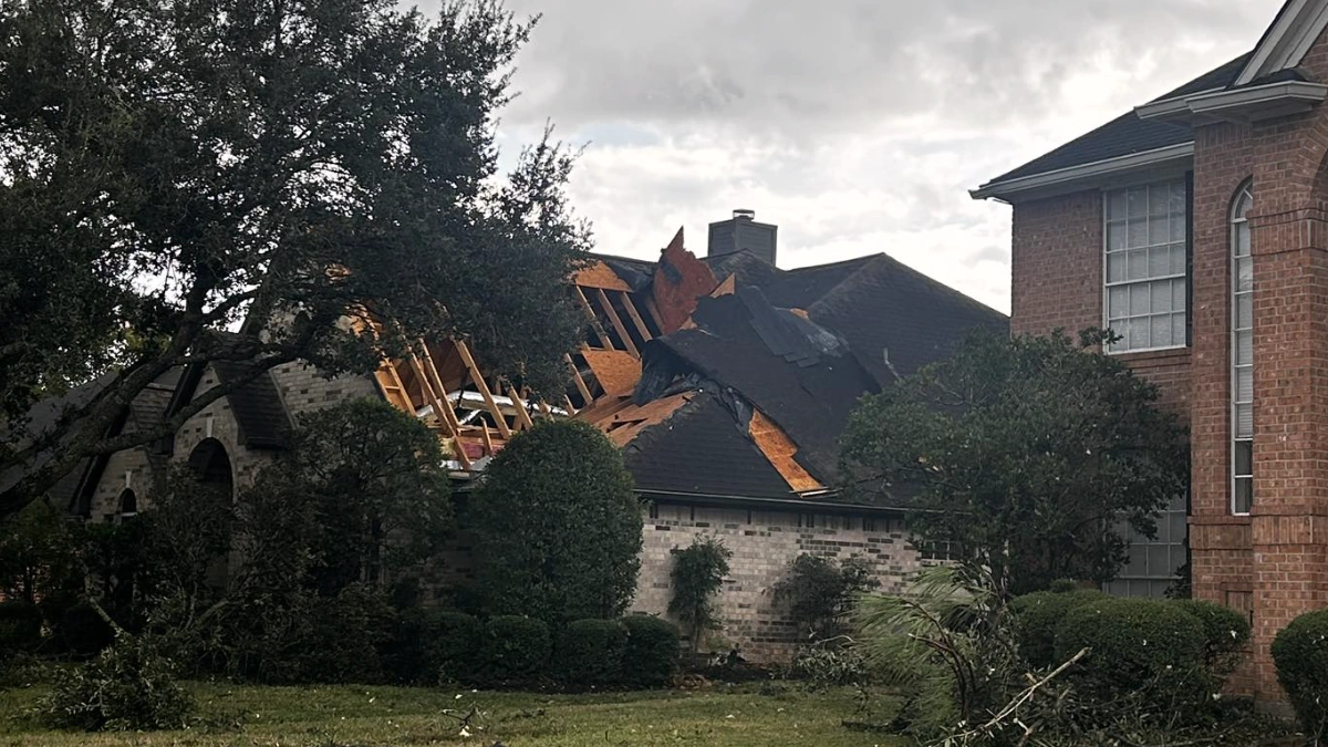 Roof damage caused by a tornado touchdown in Harris County on November 24, 2025. Credit Mark Herman, Precinct 4