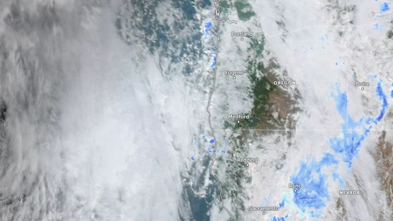Satellite image of the U.S West Coast at 17:20 UTC on November 20, 2025. Credit: NOAA/GOES-19, Zoom Earth, The Watchers