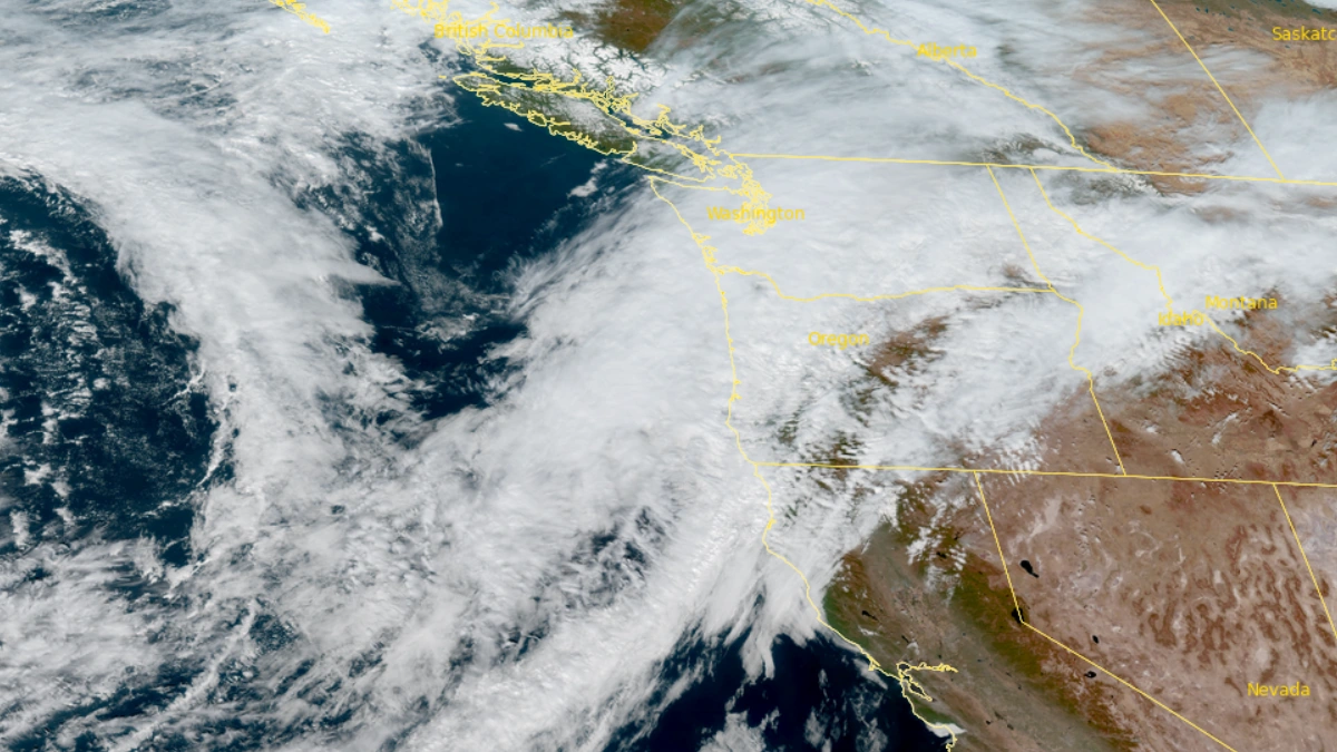 Satellite image of the First AR that made landfall over Oregon as of 21:00 UTC on November 3, 2025