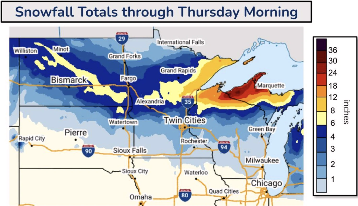 Snowfall forecast for Thanksgiving, November 27, 2025