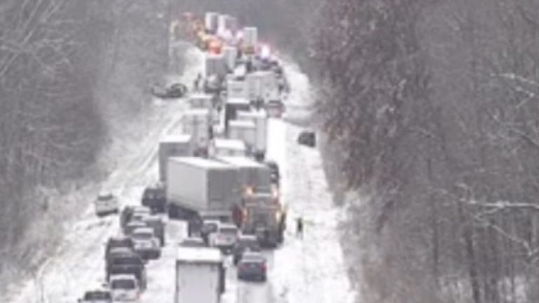 Snowstorm triggers large pile-up on I-70 in western Indiana november 29 2025