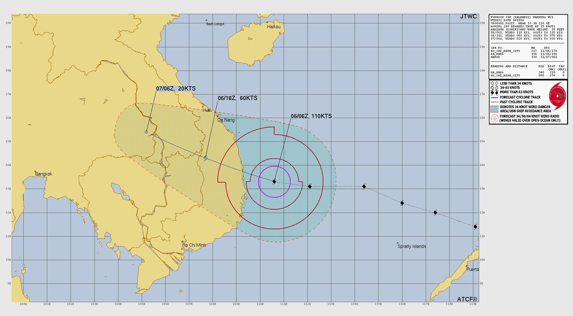 Typhoon Kalmaegi forecast track as of November 6, 2025. Credit: JTWC