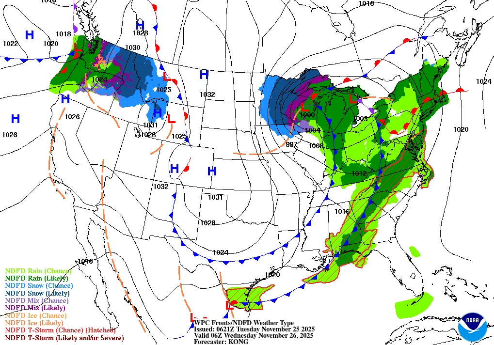 WPC forecast map as of November 25, 2025 '