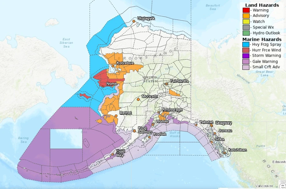 alaska weather warnings november 17 2025