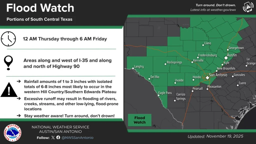 flood watch south central texas november 20-21 2025