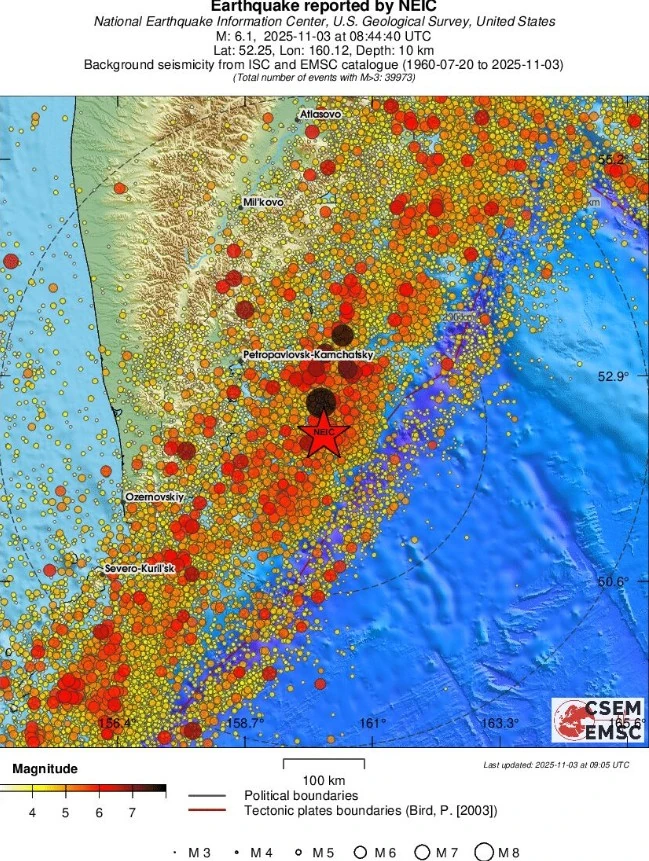 m6.1 earthquake kamchatka russia november 3 2025 emsc regional seismicity