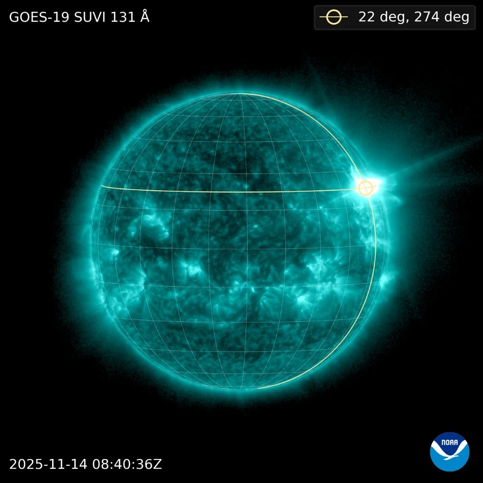 x4.0 solar flare november 14 2025 goes-19 suvi aia 131