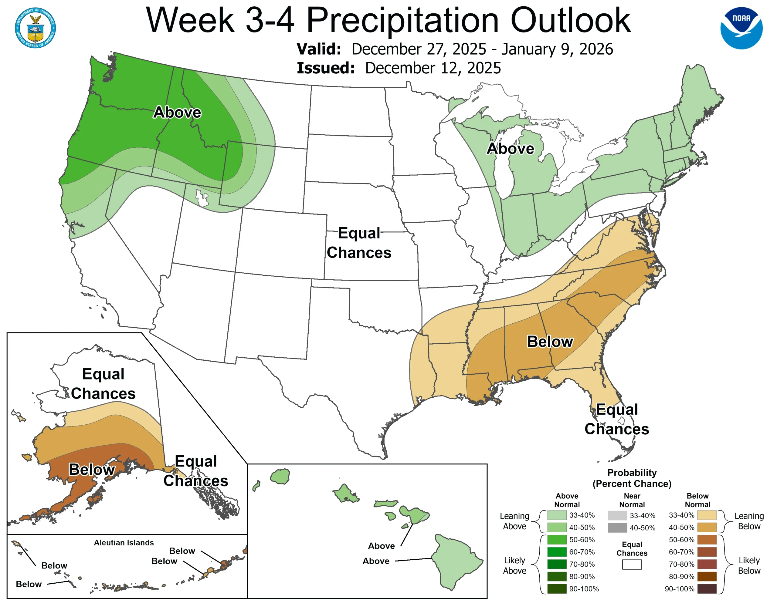 Week 3-4 precipitations oulook valid for December 27, 2025