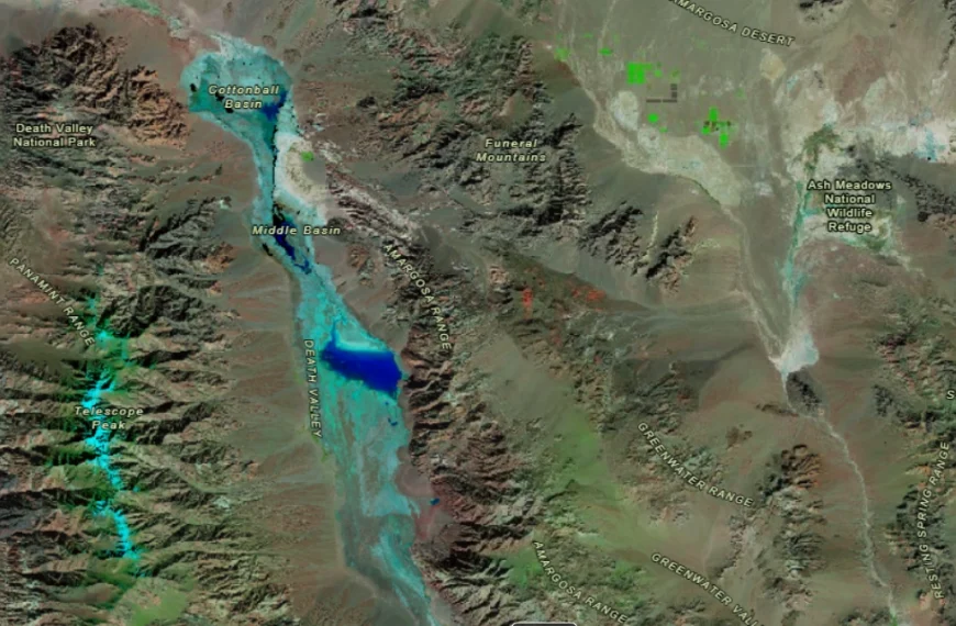 Satellite image of Lake Manly in Death valley California on December 1, 2025. Credit: NASA Worldview