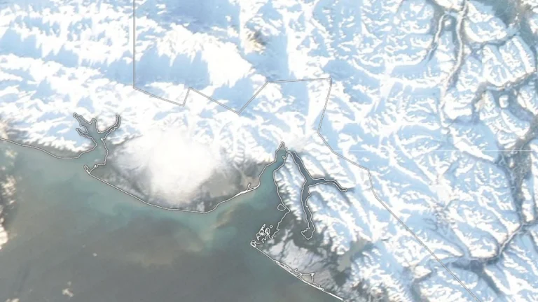Satellite image of Yakutat, Alaska on December 11, 2025. Credit: NOAA/GOES-19, Zoom Earth, The Watchers