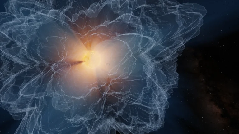 This artist's conception shows the boundary in the Sun's atmosphere where the speed of the outward solar wind becomes faster than the speed of magnetic waves
