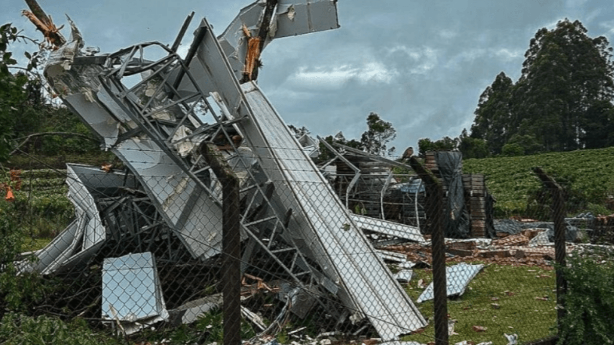 Tornado damage in Flores de Cunha, Brazil on December 8, 2025. Credit Defesa Civil