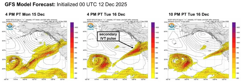 atmospheric river gfs model forecast december 15-17 2025