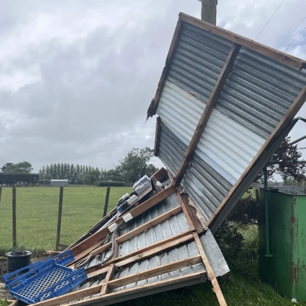 damage caused by the Dudding Lake tornado Manawatu, New Zealand on Decmeber 3, 2025