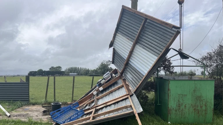 damage caused by the Dudding Lake tornado Manawatu, New Zealand on Decmeber 3, 2025