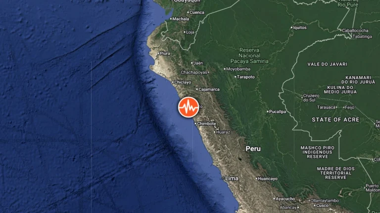 Epicenter of M6.2 earthquake near the coast of northern Peru on December 28, 2025.