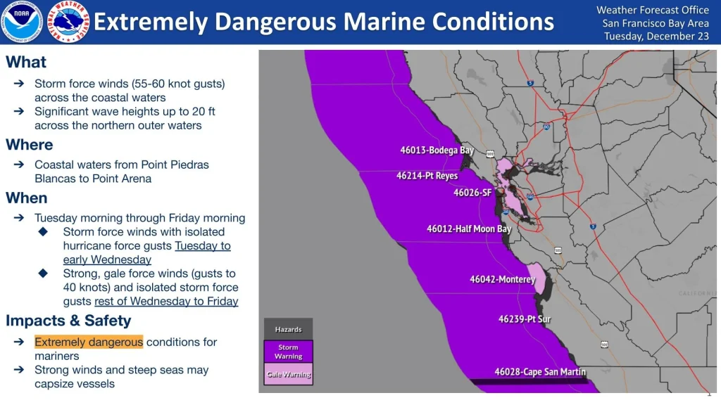 extremely dangerous marine conditions december 23 to 26 2025