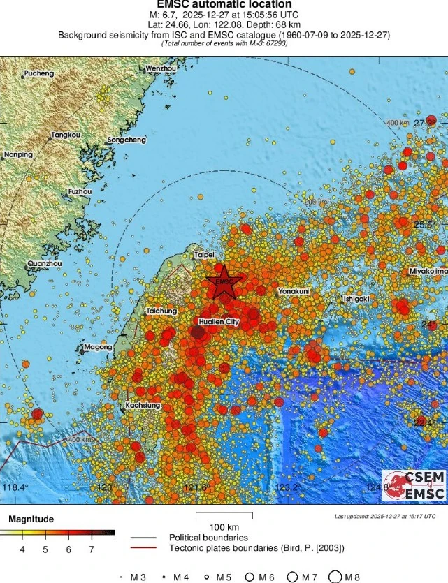 m6.6 earthquake yilan taiwan december 27 2025 emsc regional seismicity