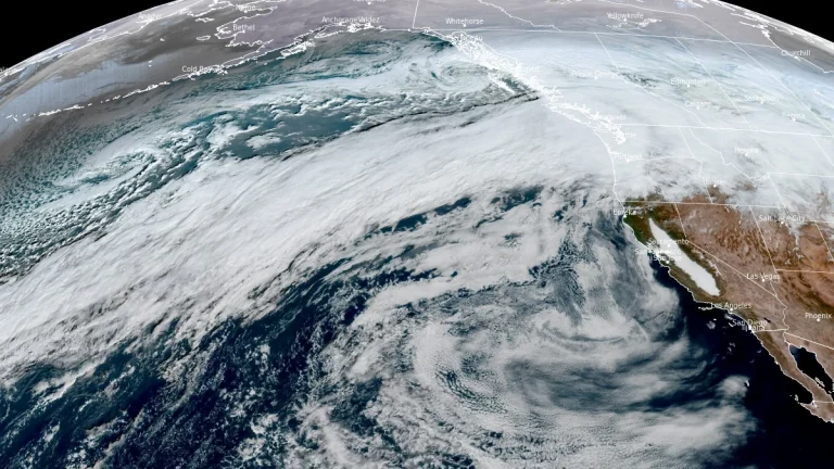 satellite image atmospheric river pacific northwest 1950 utc december 8 2025