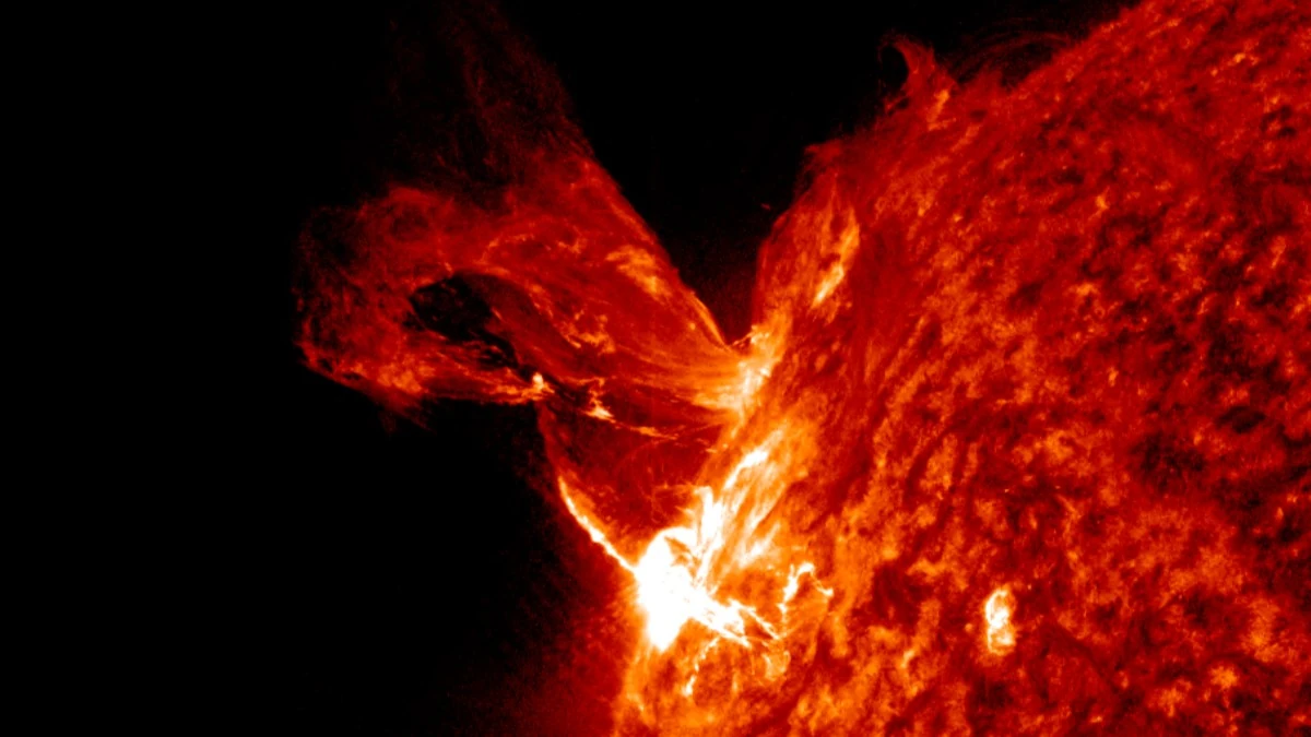 x1.9 solar flare 0319 utc on december 1 2025 sdo aia 304 f