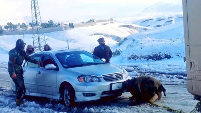 Car being rescued after getting stranded in Afghanistan on January 23, 2026. Credit: Hafiz Umari