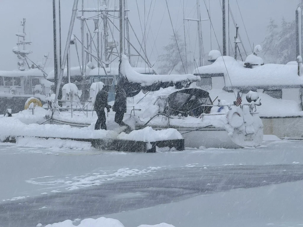 Crews working on sunken vessels at Juneau harbor