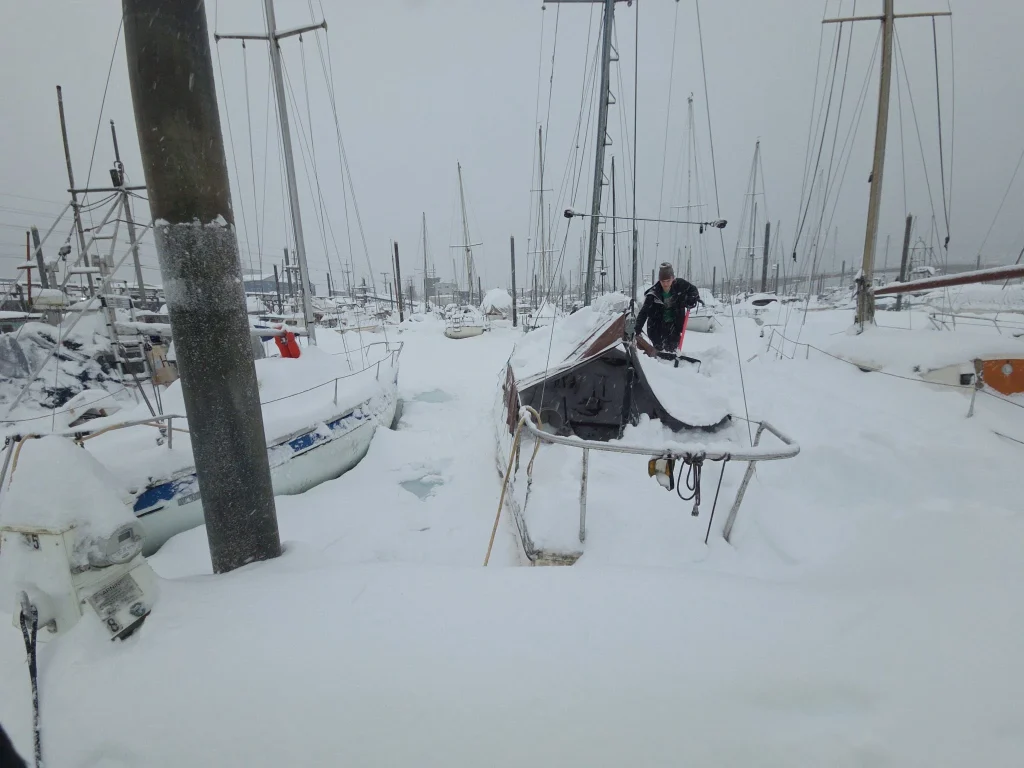 Crews working on sunken vessels were seen in Juneau harbor on January 1, 2025