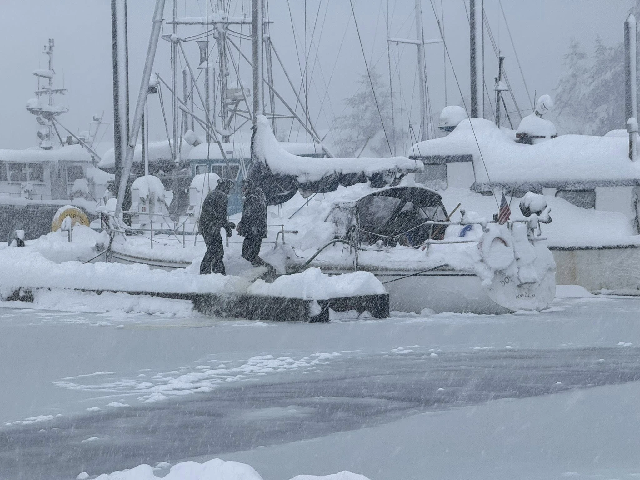 Crews working on sunken vessels at Juneau harbor