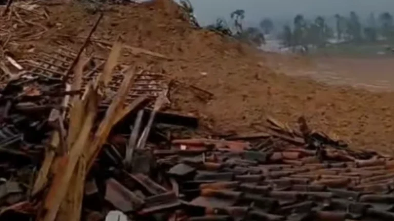 Debris left behind by a landslide in West Bandung, West Java, Indonesia, On January 24, 2026