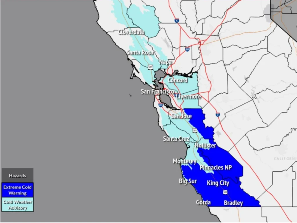 Extreme cold warning and cold weather advisory issued for parts of San Francisco on January 8, 2026 (1)