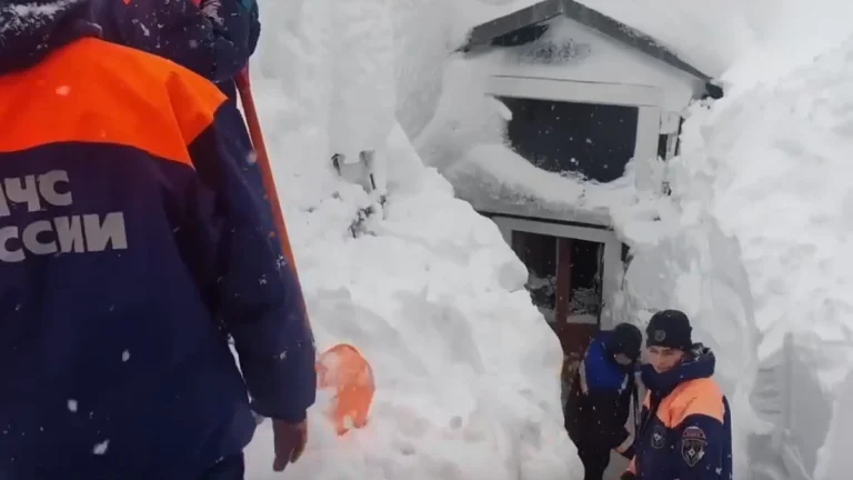Heavy snow buries homes in Kamchatka Peninsula Russia on January 15, 2026