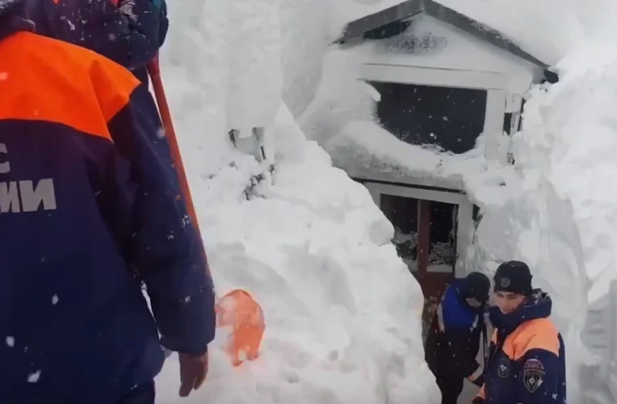 Heavy snow buries homes in Kamchatka Peninsula Russia on January 15, 2026