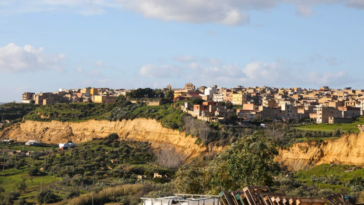 Homes left hanging from a cliff after coastal landslide in Niscemi, Sicily on January 25, 2026