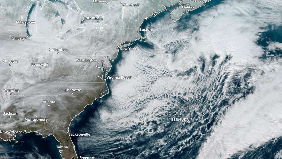 Satellite image of the U.S. East Coast as of 1700 UTC on January 29, 2026